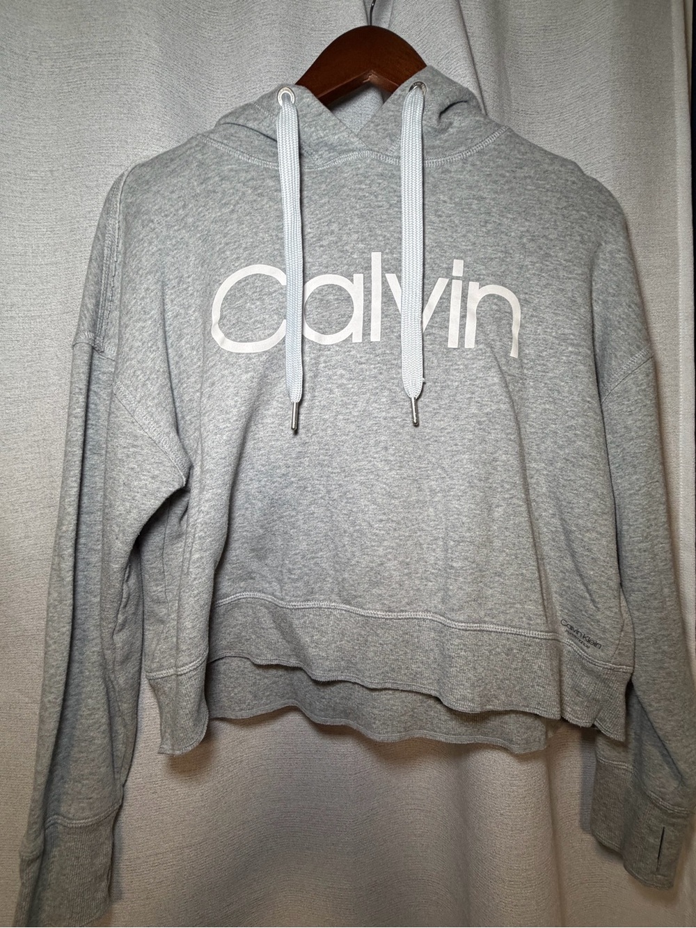 Calvin Klein performance cropped hoodie gray fleece sweatshirt size small - Picture 2 of 6